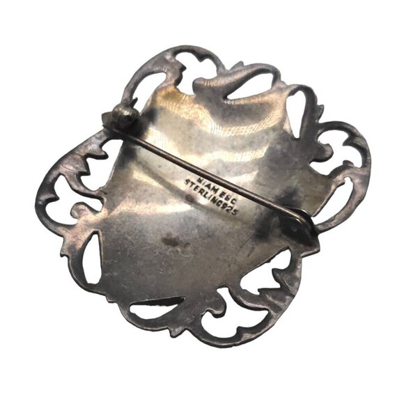 Siam 925 Sterling Silver Niello Ware Hindu Goddess Brooch Pin Open Work Vintage - Picture 3 of 5